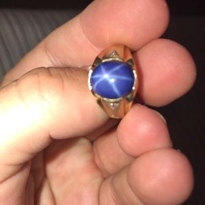 Men’s Blue Star Sapphire Ring-Yellow Gold 10k